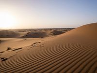 a sun setting behind a large sand dune in the desert in namibia, africa photo credit - scott korpos