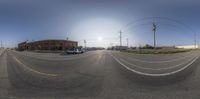 a 3d image of a parking lot with vehicles on it as a sphere shot with a fish eye lens