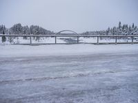 Suspension Bridge in Sweden Over Frozen River