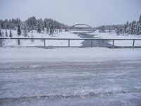 Suspension Bridge in Sweden Over Frozen River