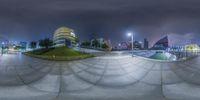 a series of 360 - ball photographs of an open area with a city in the background