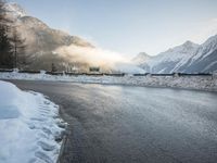 Swiss Alps: A Snowy Mountain Road in Winter