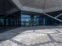 the ground is grey and has hexagonal tiles that are covering the whole surface