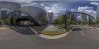 a wide angle shot of the city's streets and roads, taken from the fisheye lens