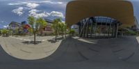 a fish eye view of the city at daytime from a fisheye lens of a shopping center