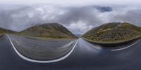 two distorted images showing a mountain scene and a paved road through it on the left and one off on the right side