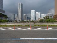 Tokyo City in Gloom: Office Buildings Amidst Grey Skies