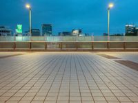 people standing on a subway platform with many buildings in the background at night light in tokyo