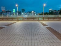 people standing on a subway platform with many buildings in the background at night light in tokyo