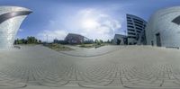 this is a 360 - view image of a building with the sky in the background