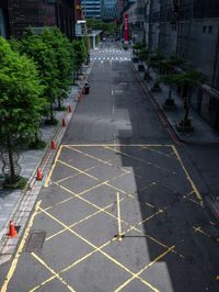 this is an image of there is a empty street in china that is empty of vehicles and no cars on it