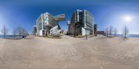 a panoramic photo shows a circular shot of the park at a building complex