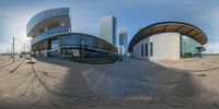 360 - spherical image of buildings in city center area of urban area, seen from park