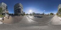 this is an image of an image of the city streets in a 360 - view lens