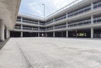 a parking garage filled with parking meters and ramps near parking garages underneath a building