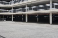 a parking garage full of vehicles with balconies on the balcony above it's balcony