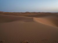 tracks are seen in the sand as the sun sets in the background and mountains appear in the distance