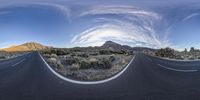 a view from the front of a camera of a highway through the desert landscape in 3d