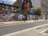 Urban architecture in Berlin city with graffiti wall