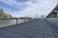 the walkway has been opened to see a view of the city skyline as well as modern buildings