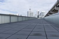 the walkway has been opened to see a view of the city skyline as well as modern buildings