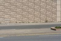 a man is riding a bike past the curb with some plants behind him, in front of the wall