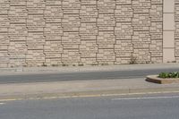 a man is riding a bike past the curb with some plants behind him, in front of the wall