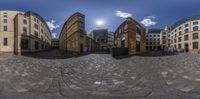 a view of buildings from a perspective point perspective lens as seen in a fisheye lens