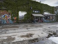 Urban Berlin Cityscape with Industrial Warehouse and Street Art Graffiti