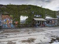 Urban Berlin Cityscape with Industrial Warehouse and Street Art Graffiti