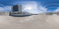 fish eye view of a public storage area at an airport and car park parking lot