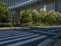 empty road with white lines on the streets of city area against cloudy blue sky on a sunny day