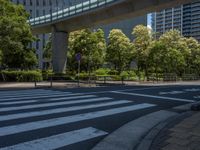 empty road with white lines on the streets of city area against cloudy blue sky on a sunny day