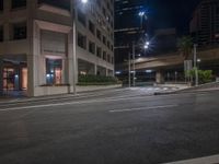 Urban City Street at Night with Clear Sky