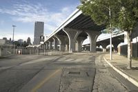 Urban cityscape with concrete bridge and road in Chicago, Illinois, USA