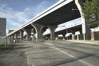 Urban cityscape with concrete bridge and road in Chicago, Illinois, USA