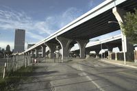 Urban cityscape with concrete bridge and road in Chicago, Illinois, USA