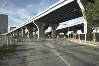 Urban cityscape with concrete bridge and road in Chicago, Illinois, USA