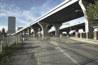 Urban cityscape with concrete bridge and road in Chicago, Illinois, USA