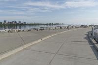 Urban cityscape with concrete street and skyline of Milwaukee, Wisconsin