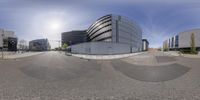 a 360 - view of the exterior of the building on a street side view from inside the 360 viewing lens