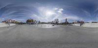 the 360 - view lens photo of a skateboard park and skating course is shown