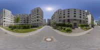 two different pictures of a building near one another, as seen in 360 - degree