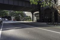 Urban Design with Buildings and Trees on Asphalt Road