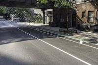 Urban Design with Buildings and Trees on Asphalt Road