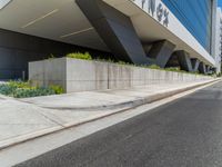 a street curb and street curb guard line with plants and grass in the middle of it