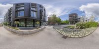 a 3d rendering of the architecture outside of the building near a large street with trees