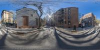 360 - degree picture with a street scene and the street where the two buildings are