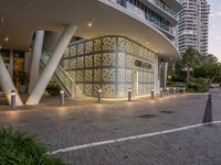 this is an architectural picture of a building with the name of it in front of a building