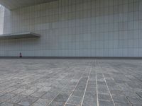 a red fire hydrant sitting on top of a stone floor in front of a white building